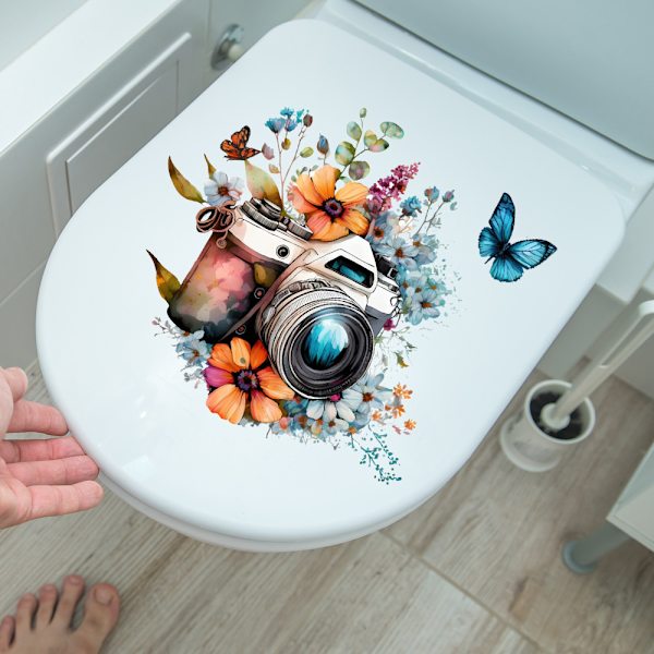 Kamera og sommerfugl klistermærker, badeværelse toilet klistermærker, 30x30 cm