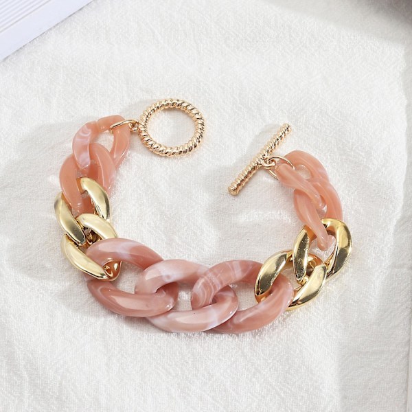 Tjock chunky akrylpappersklämma kedjearmband minimalistisk färgglad harts tjock kubansk länkväxelslås armband（Rosa）