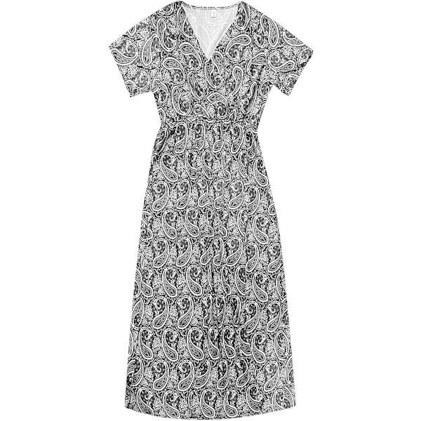 Naisten kesämekko Bohemian Chic Vintage V-kaula lyhyillä hihoilla L