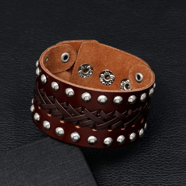 2 st justerbara unisex läderarmband med metallnitar i bikerstil