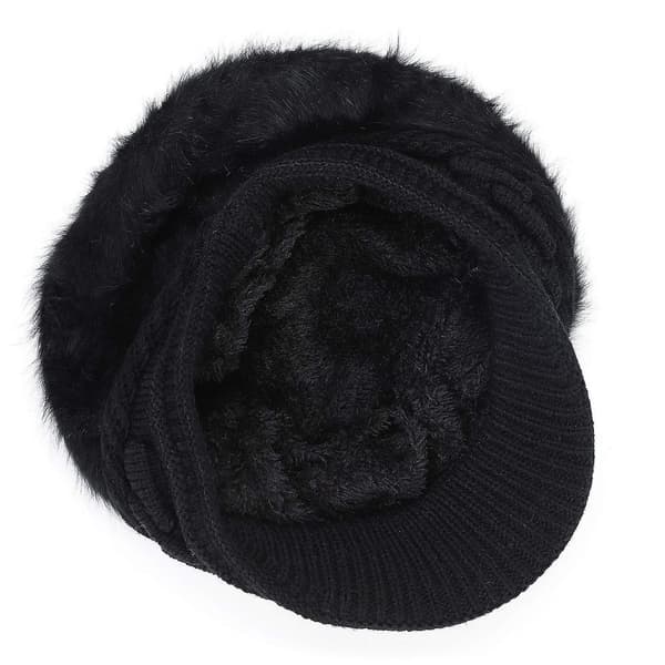 Kvinde Piger Peaked Beanie Hat Visor Beret Hat Vinter Termisk Bager Sort