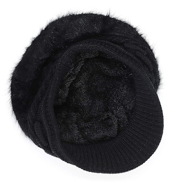 Kvinnor Flickor Toppad Mössa Hatt Visor Barett Mössa Vinter Termisk Bagare Svart