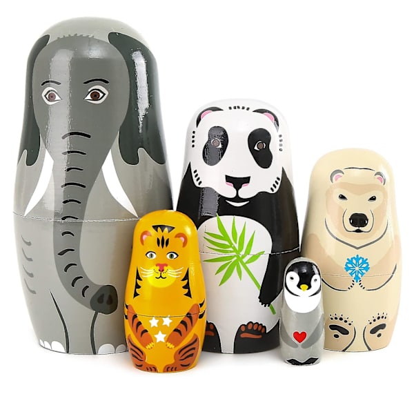 5 st handgjorda trä djur ryska dockor elefant panda ryska dockor matryoshka