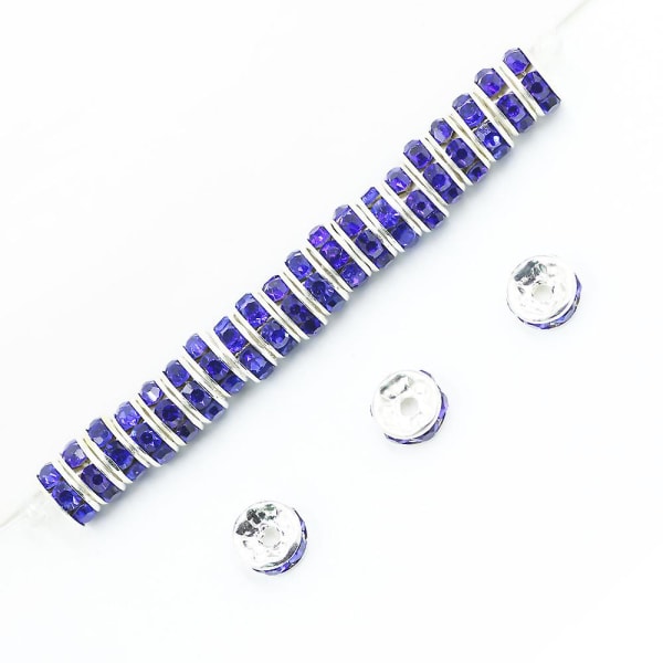 200st pärlor distanspärlor Silverpläterade kristalllösa pärlor för smyckestillverkning (blå)