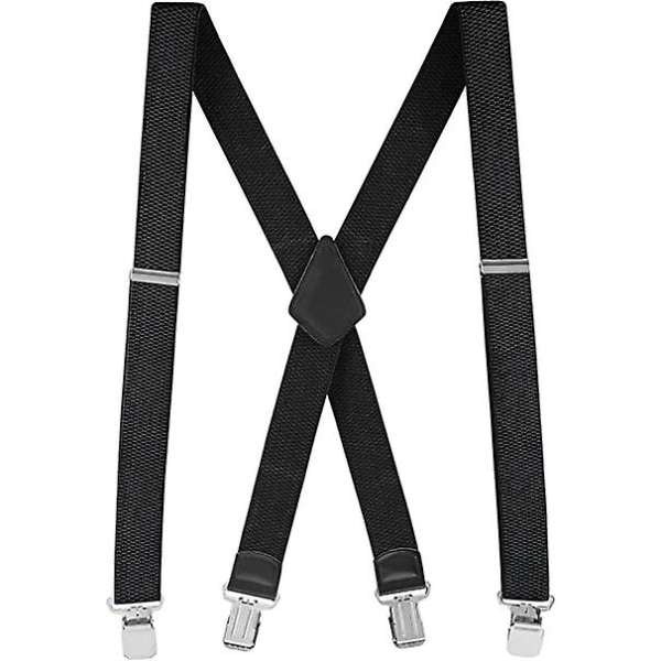 Texturerade hängslen för män, justerbara remmar, extra breda 5,0 cm hängslen, X-rygg med metallklämmor (svart)