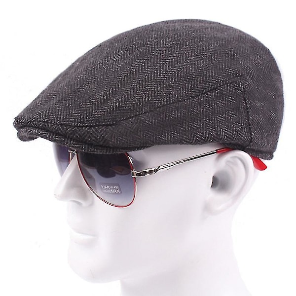 Herr Vintage Newsboy Tweed Baker Gatsby Hatt Peaky Flat Caps Blinders Svart