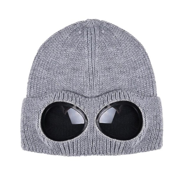 Unisex Goggle Beanie Hat Strikket Vinter Tyk Varm Udendørs Sports Beanie Ski Hat（Grå）