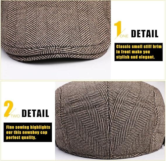 Herre Flat Beret Cap Justerbar Flat Hat Høst Vinter（Coffee-Sildeben）