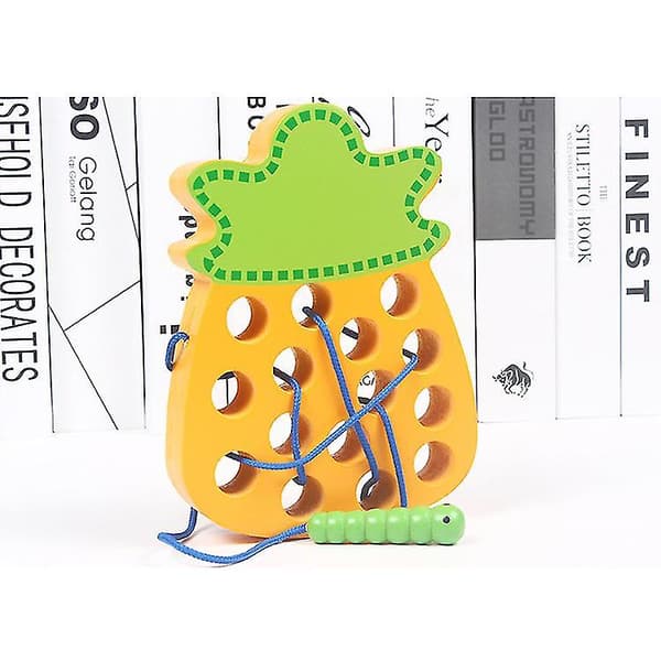 Träspetsningstrådning Leksaker Träblock Pussel Resespel（ananas）