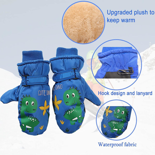 Barn Vinter Varm snö Vantar Lovely Cartoon Rendeer Dinosaur Outdoor Snowboard Handskar Blå