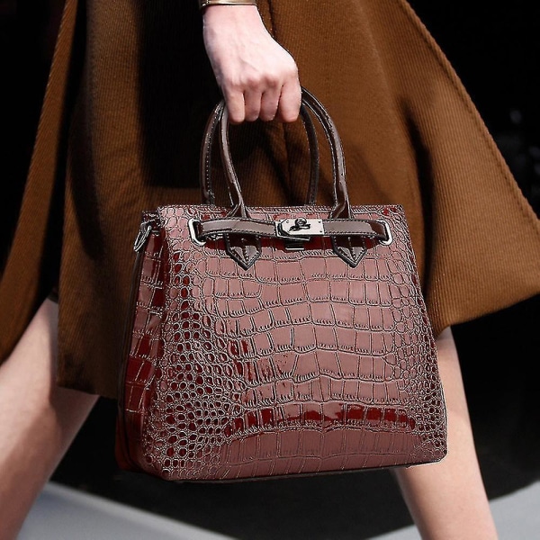 Krokodilmönster Handväskor i lack i två delar Handväska med en axel diagonal väska (brun)