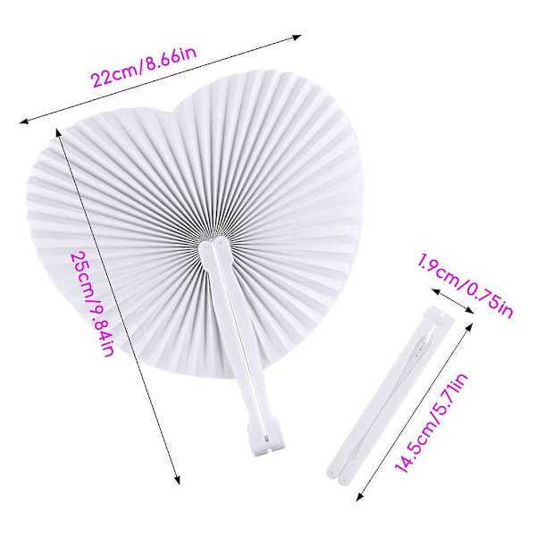 Hjerteformede papirvifter, foldbare, 24 stk. hvide papirvifter, håndholdte, foldbare bryllupsdekorationer, ideelle bryllupsgaver