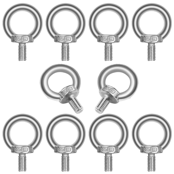 10 Pack M8*20 Eye Bolts 304 Rostfritt stål Lyftring Ring Sha