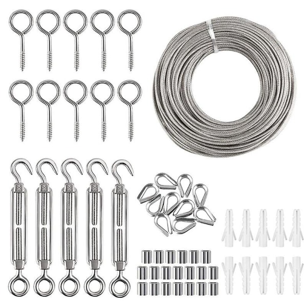 Wire Rope Kit, Hage Stål Wire Rope Strammer, Rustfritt Stål Wire Henge Kit, 30m Nylon Belagt Rustfritt Stål Wire