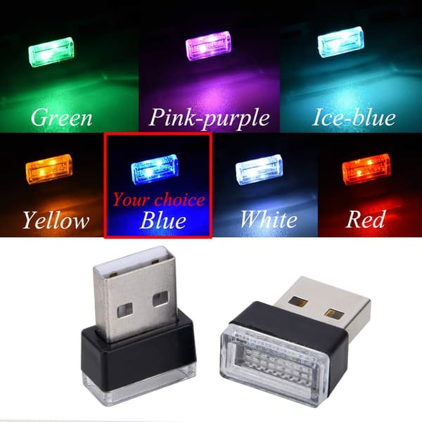 6 stk. Blå Universal Mini USB LED Bil Indvendig Ambient Atmosfære
