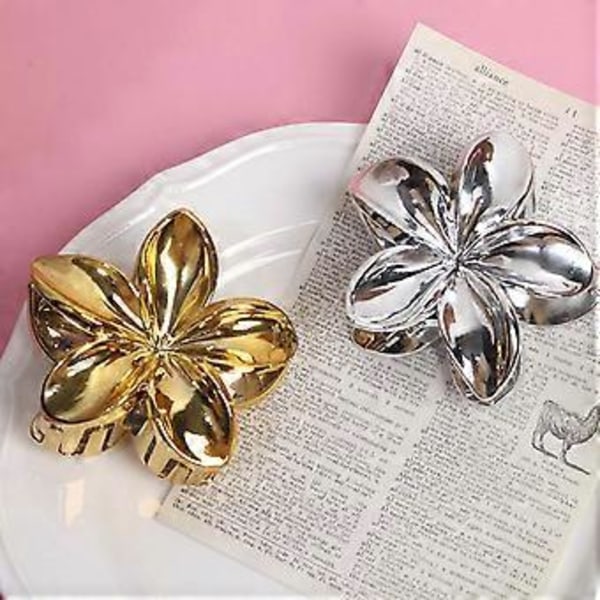 Blomformad hårklämma för kvinnor Krabba Hårklo Blommiga Klo Klämma Smycken Elegant Vårklämma Håraccessoarer Gold