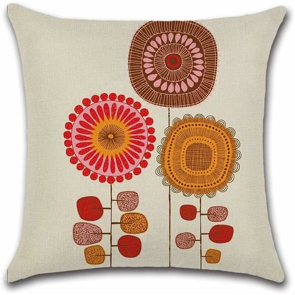 Sæt med 4 pudebetræk Polyester Linned Pudebetræk Bilpudebetræk til Sofa Seng Hjemmeindretning Sæt, 45 x 45 cm (Abstrakte Blomster)