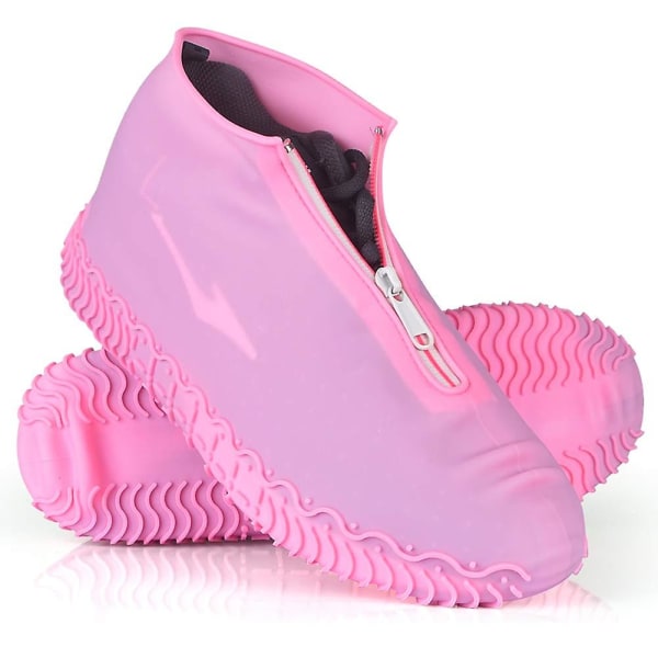 Vattentäta skoöverdrag, återanvändbara vikbara halkfria regnskoöverdrag med dragkedja, skoskydd Överdragsskor Regngaloscher（XL Rosa）
