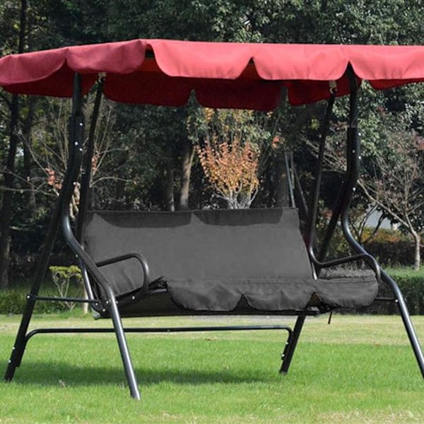 Ersättning för gungkuddeöverdrag, gungsitsöverdrag för 3-sitsig gungstol, vattentät gungsitsöverdrag, dammtät för uteplats, 150 x 50 x 10 cm (svart)