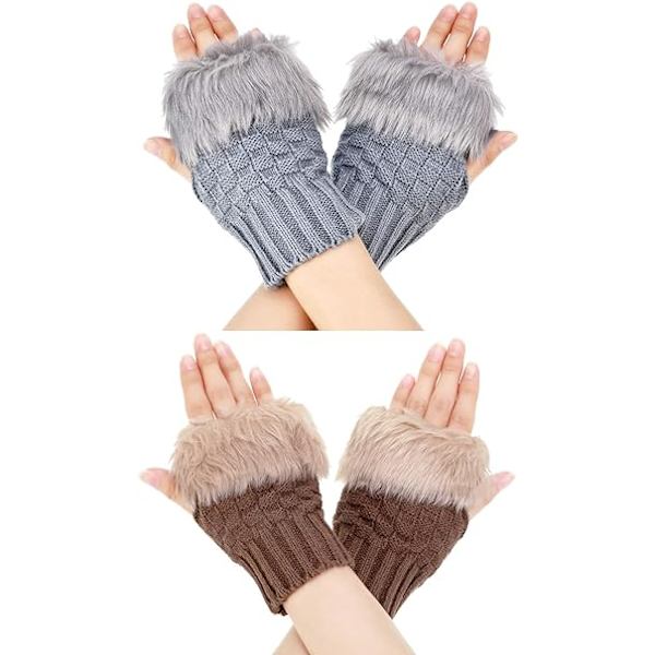 (lys grå, et stykke af hver kaffefarve) 2 par vinter fingerløse handsker