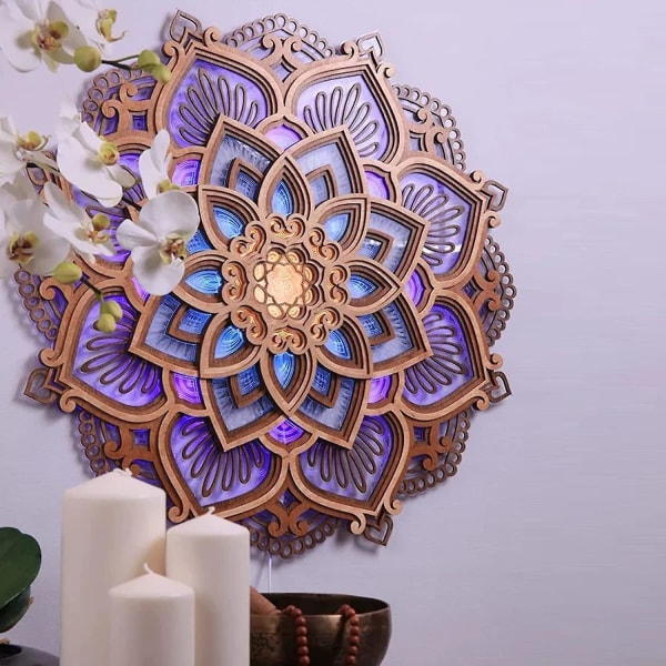 Mandala Yoga Rom Nattlys, Mandala Flerlags Laser-kuttet Vegglampe Elegant Hengende Mdf-paneler Lampedekorasjon