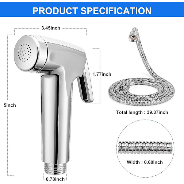 Bidet Sprinkler til Toilet, Premium Håndholdt Bidet Sprinkler med 59 Tommer Slange, Højtryks Badeværelses Håndsprinkler Sæt