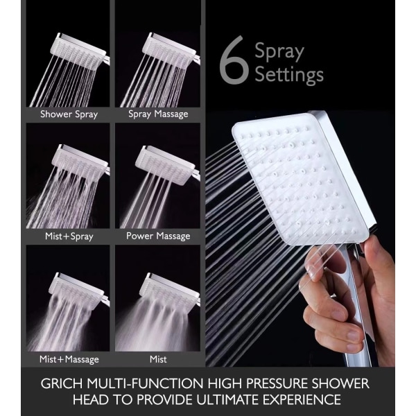 Large square shower, one hand control, high pressure shower with