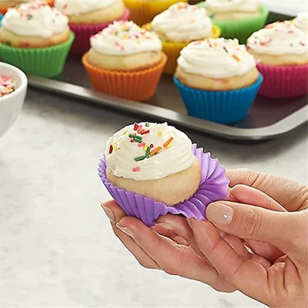 Genanvendelige silikone cupcake bageforme 12 stk. 2,75 tommer non-stick muffin cupcake liners til fest tilfældige farver