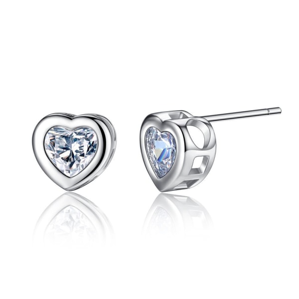 Pair of Crystal Heart Stud Earrings - Copper Plated White Gold Z