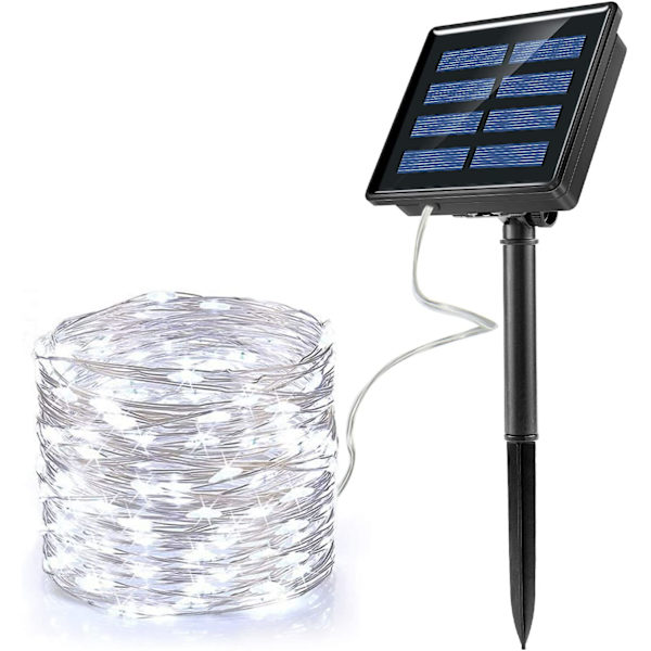 Solcelle Lyslenke Utendørs, 200LED 22M 8 Moduser IP65 Vanntett Lyslenke for Hjem Utendørs Hage Bryllup og Julebord, Kald Hvit
