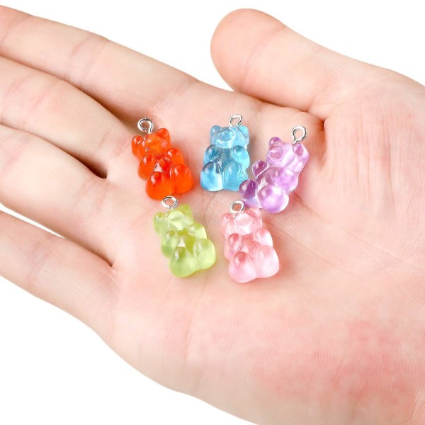 54st färgglada Gummy Resin Bear Berlocker Hängen Resin Bear Nyckelringar för gör-det-själv smycken Halsband Tillbehör