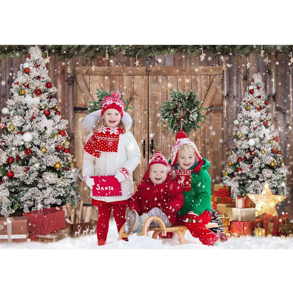 7x5FT Polyester Stof Vinter Jul Rustik Lade Dør Pho