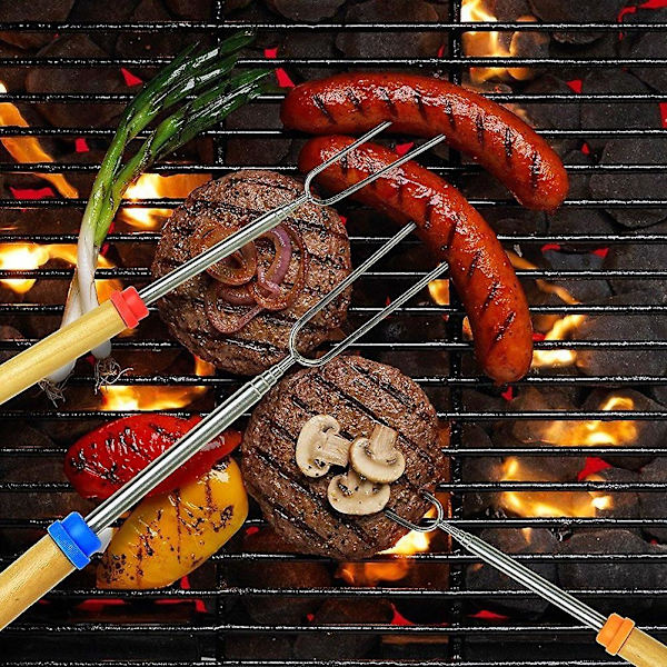 Marshmallow-grillspyd, 32 tommer udtrækkelige teleskopiske grillspyd gafler til bål og grillfest