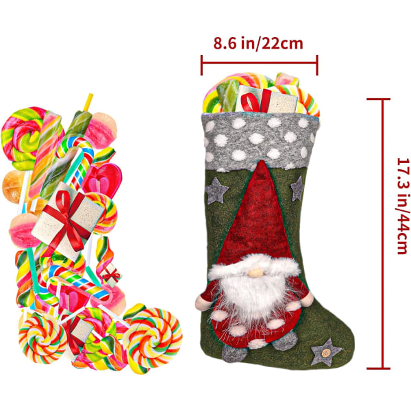 3 st julstrumpor med 3D-tomte, hängande juldekoration