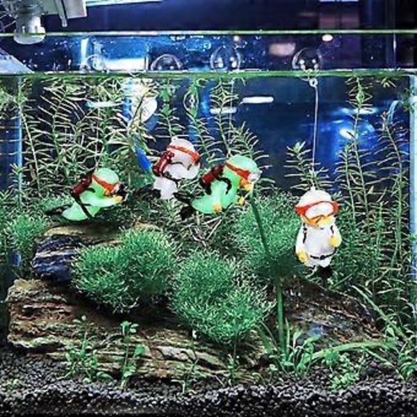 4 stk. Akvarium Ornamenter Selvlysende Flydende Dykker Statuer Tegneserie Dykker Flydende Figurer Akvarium Landskabspleje Pynt