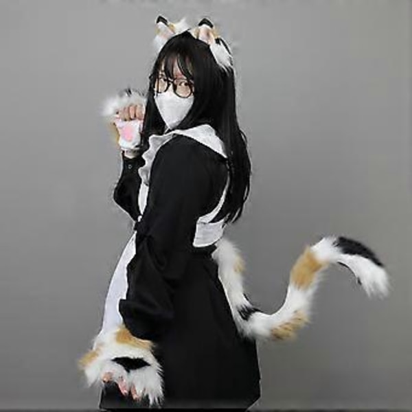 Katt-Varg Rävsvans Faux Päls Öron Pannband Tasshandskar Set Vuxen Barn Halloween Jul-Maskerad-Party Cosplay Kostym Gåva Sanhua