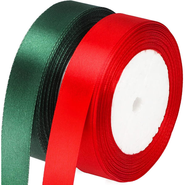 2 Rullar x 22M Röda och Gröna Fläckband - 20mm Presentpappersband
