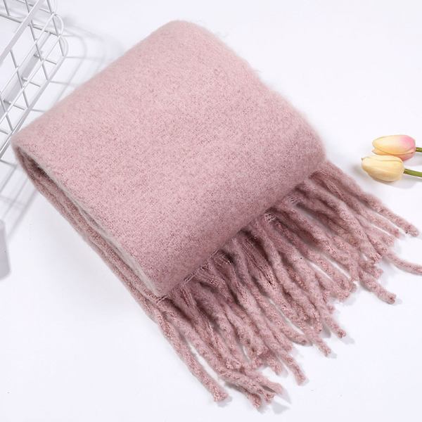 Tykk og varm mohair skjerf dame sjal imitert kasjmir tykk skjegg ensfarget skjerf (rosa)
