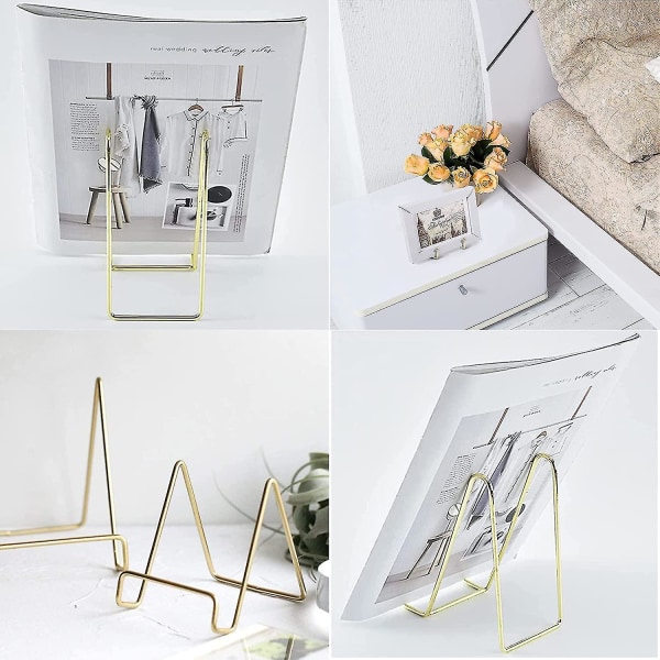 4 stk Plateholdere for Display Display Stativ Metallramme Stativ for Foto Dekorativ Plate Bok Staffeli Bilde Gull