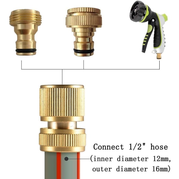 3 stk. Messing Slangekobling Slangeende Hurtigkobling 1/2\" Slange Hurtigkobling Til Havearbejde, Vanding