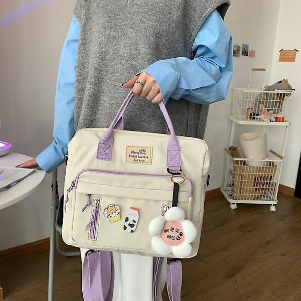 Skuldertaske Skole Rygsæk, kawaii Rygsæk Med Tag（Hvid）