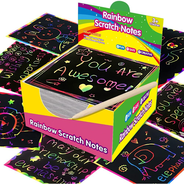 Regnbue Scratch Mini Kunstnotater - 100 Magiske Scratch Notatbok Kort