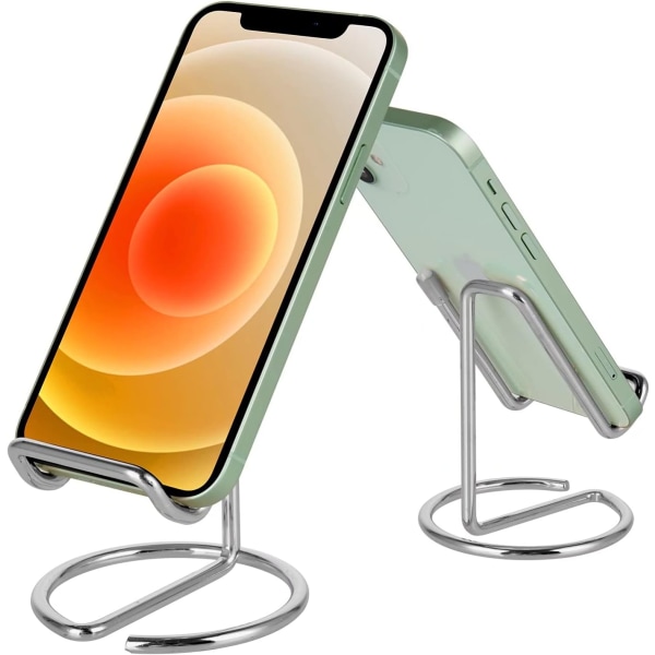 2-pack mobiltelefonhållare för skrivbord, söt silver metall skrivbordsaccessoar