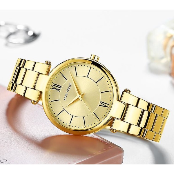 Mini Focus Fashion Steel Belt Watch Japanese Movement Waterproof Quartz Watch 0189l (Golden)