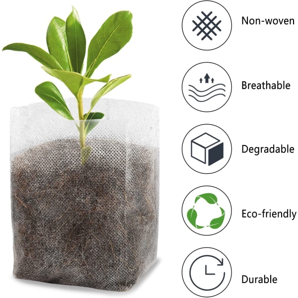 100 st (15ⅹ23cm) Växtpåsar Seedling Grow Bag Biologiskt nedbrytbar non-woven påse plantskola påsar Nedbrytbar tyg Växtpåse för plantor och växter