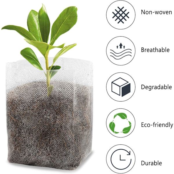 100 stk. (15ⅹ23cm) Planteposer Frøplante Gropose Biologisk Nedbrydelige Non-woven Pose Planteskoleposer Nedbrydelige Stof Plantepose til Frøplanter og Planter