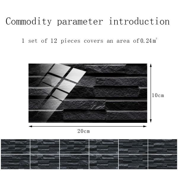 24st, självhäftande cementkakel dekorativt väggklistermärke, svart grå