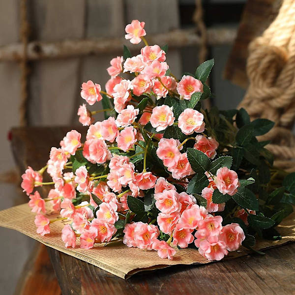 Konstgjorda små rosor vilda blommor falsk blombukett utomhus blomsterträdgårdsdekor 3 st (blå)（rosa）