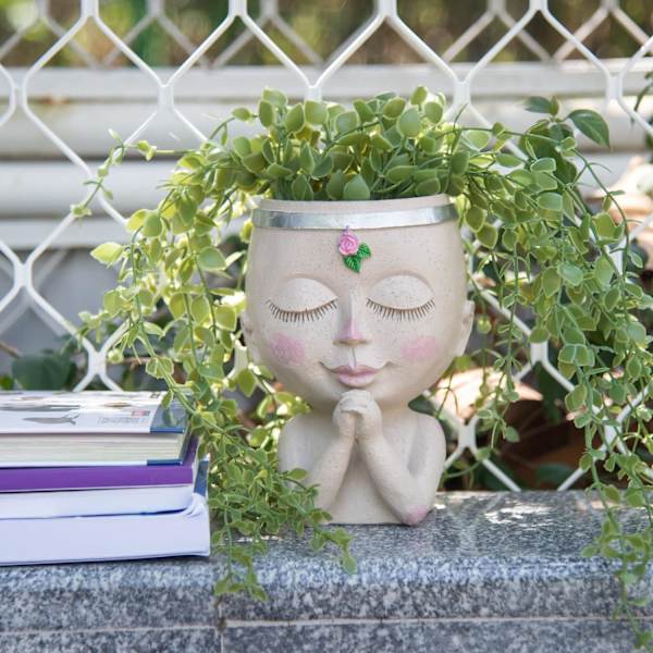 Ansiktsblomkruka Huvudkruka Succulent Kruka Kruka Kaktus Kruka Unik Söt Harts Kruka Kruka för Inomhus Utomhus Växter med Dräneringshål (Välsignelse)