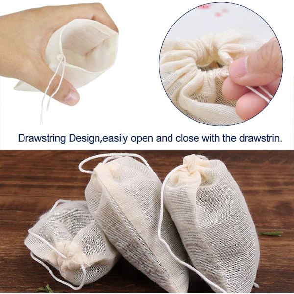50 stk gjenbrukbare bomulls muslin poser for matlaging, medisinsk alkohol